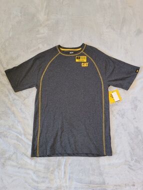 CAT Caterpillar Mens Small Gray Performance Short Sleeve Logo Tshirt Workwear